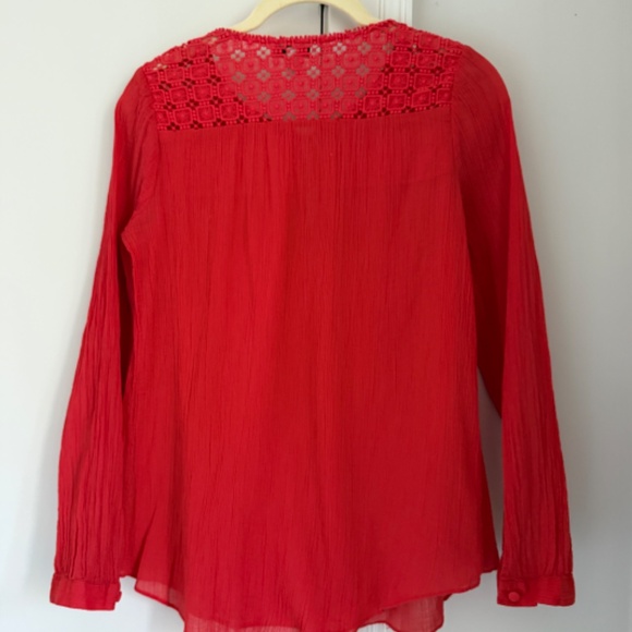 J.Crew Red Cotton Gauze Blouse with Embroidered detail. Size 8 - Picture 5 of 5